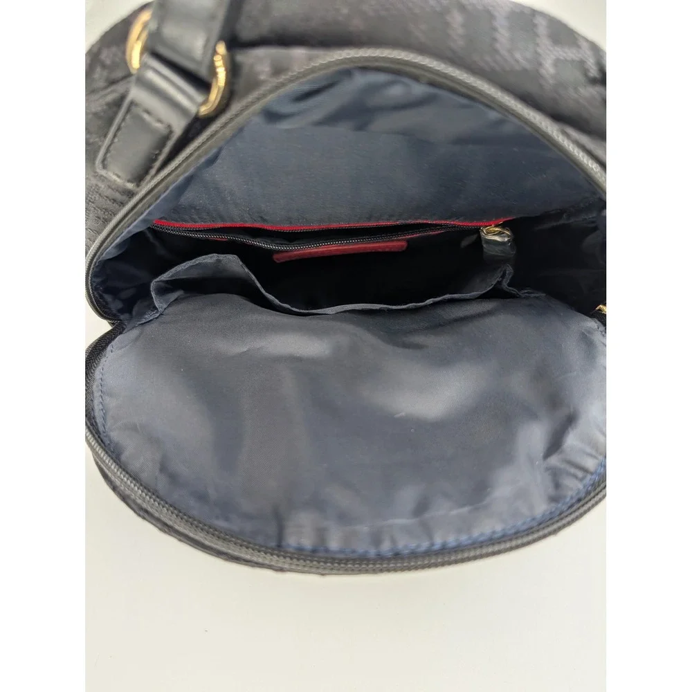 Tommy Hilfiger‎ Women's Black Monogram Jacquard Mini Backpack Gold Logo Stripe